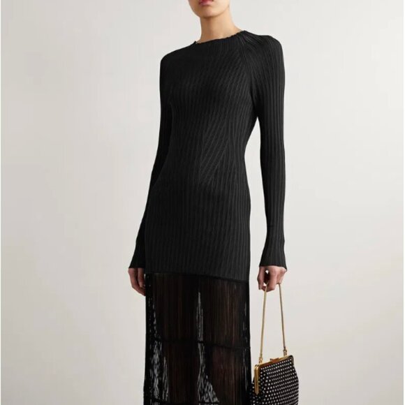 Khaite Cedar Fitted Rib Maxi Midi Dress Mock Fringe Black Small, worn once $2400 - Picture 3 of 8